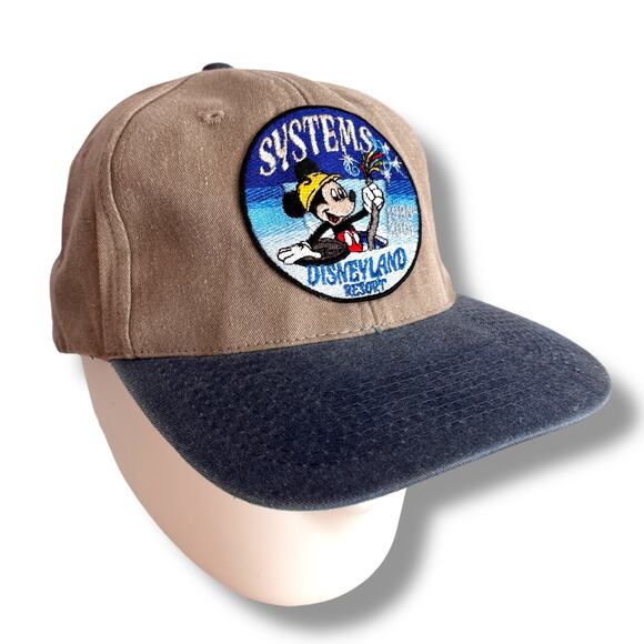 Vtg Disneyland Resort Systems Hat Cap Cast Member Employee 1998-2001 Tan Blue